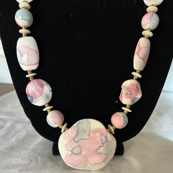 Vintage Hand Painted Japanese 32" Necklace - Picture 4 of 11